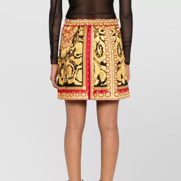 Versace Black, Gold & Red Baroque Silk Mini Skirt - Picture 6 of 15